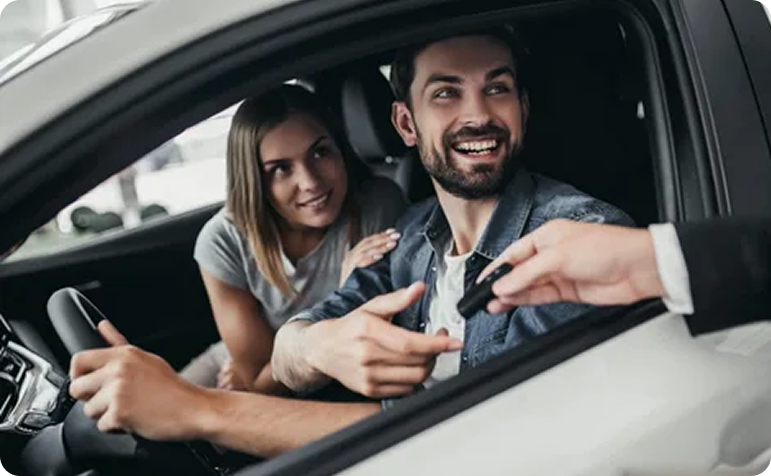 Customer receiving car keys